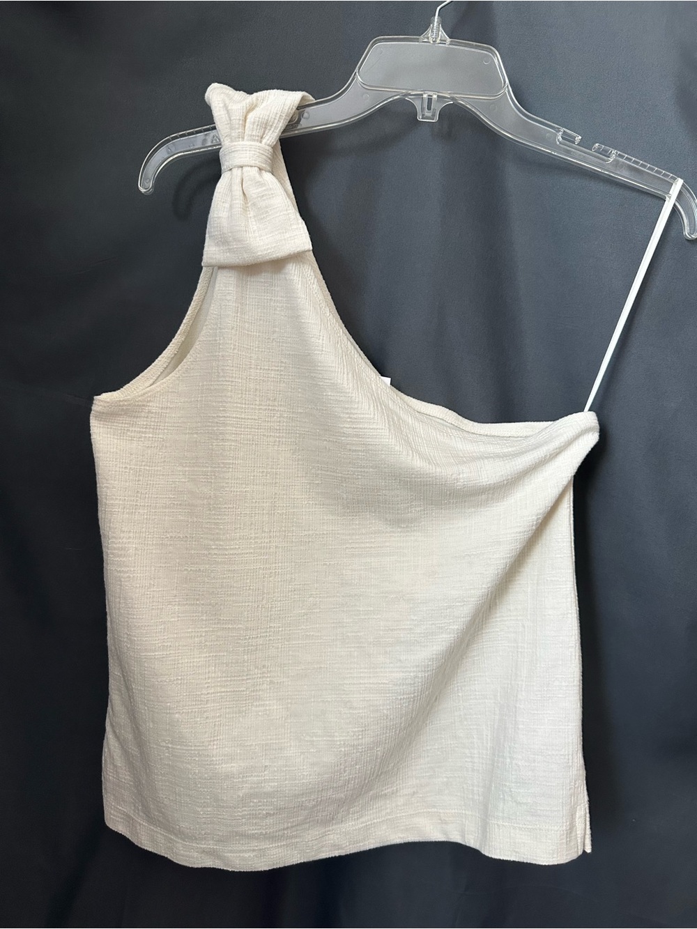 J.Crew One Shoulder Bow Knit Top Ivory Cream Stretch Sleeveless Small NWT